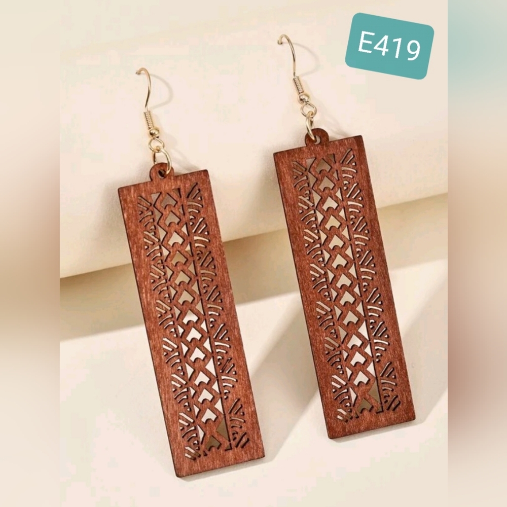 E419 tribal wood earrings
